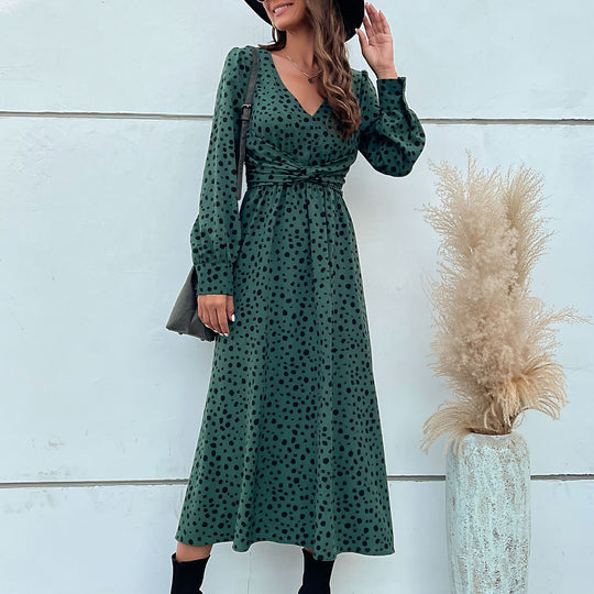Damen Maxikleid mit modernem Wickeldesign und grafischem Punktmuster EB