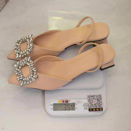 Damen Slingback-Ballerinas mit funkelnden Schmuckapplikationen und elegantem Blockabsatz EB