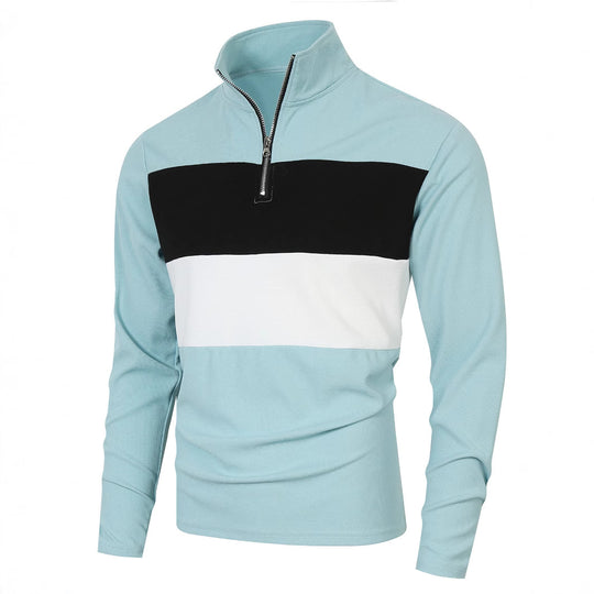 Herren nan Halbzip-Pullover mit Stehkragen, breitem Blockstreifen und fein gerippter Struktur EB