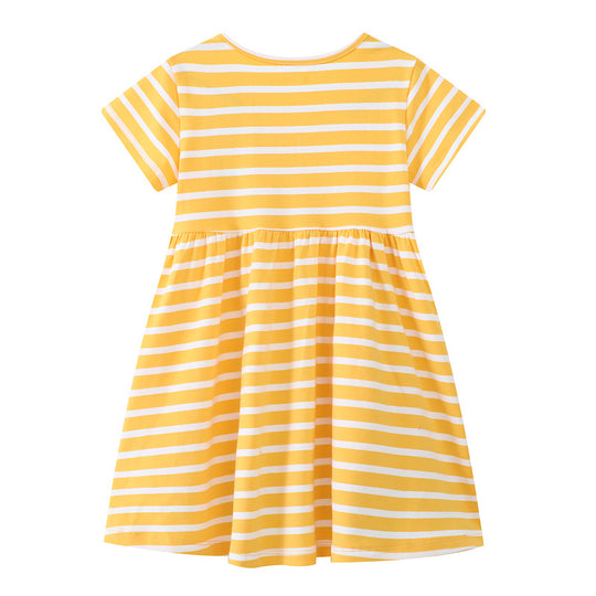 Mädchen Freizeitkleid mit gestreiftem Design und zauberhaften Hasen-Applikationen EB