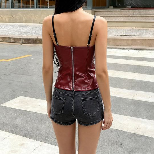 Damen-Crop-Top aus Kunstleder mit raffinierten Trägern EB