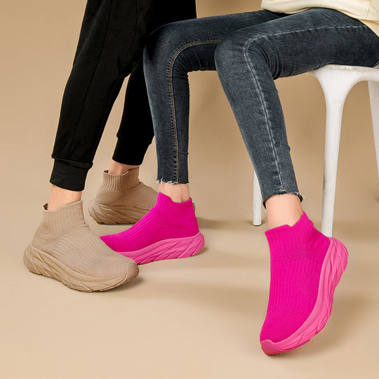 Damen Sportliche Knöchelsneaker mit elastischem Strickoberteil und rutschfester Sohle EB