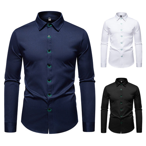 Herren elegantes Langarmhemd mit kreativen Stickdetails EB