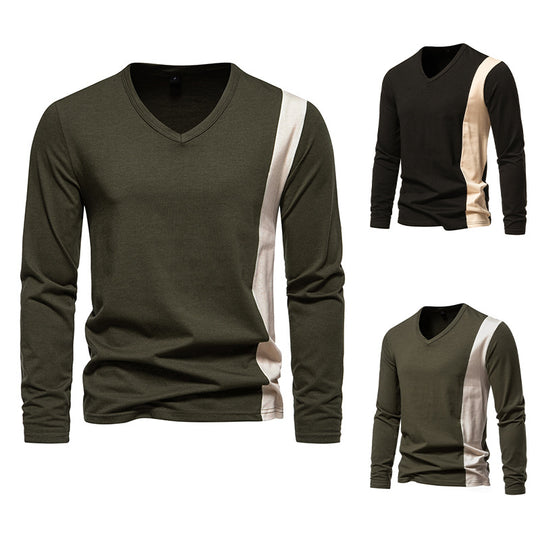 Herren Langarmshirt mit modernem V-Ausschnitt und kontrastierendem Design EB