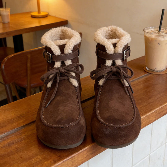 Damen Bequeme Winterstiefel mit kuscheligem Innenfutter und modischer Schnalle EB