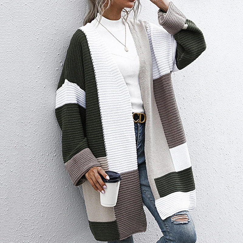 Damen lässige Strickjacke mit geometrischem Muster und offenen Ärmeln EB