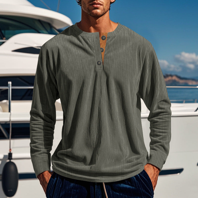 Herren Langarmshirt mit Knopfleiste und Rippstruktur EB