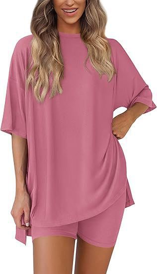 Damen Lässiges Lounge-Set mit übergroßem Oberteil und kurzen Hosen EB