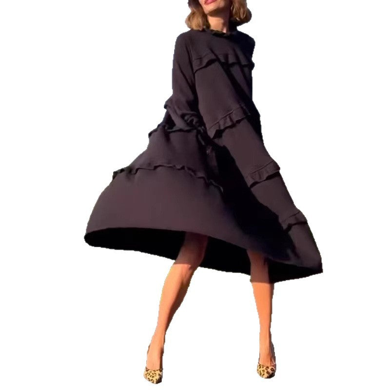 Damen Maxikleid mit raffinierten Falten und eleganten Puffärmeln Heidi-Mode