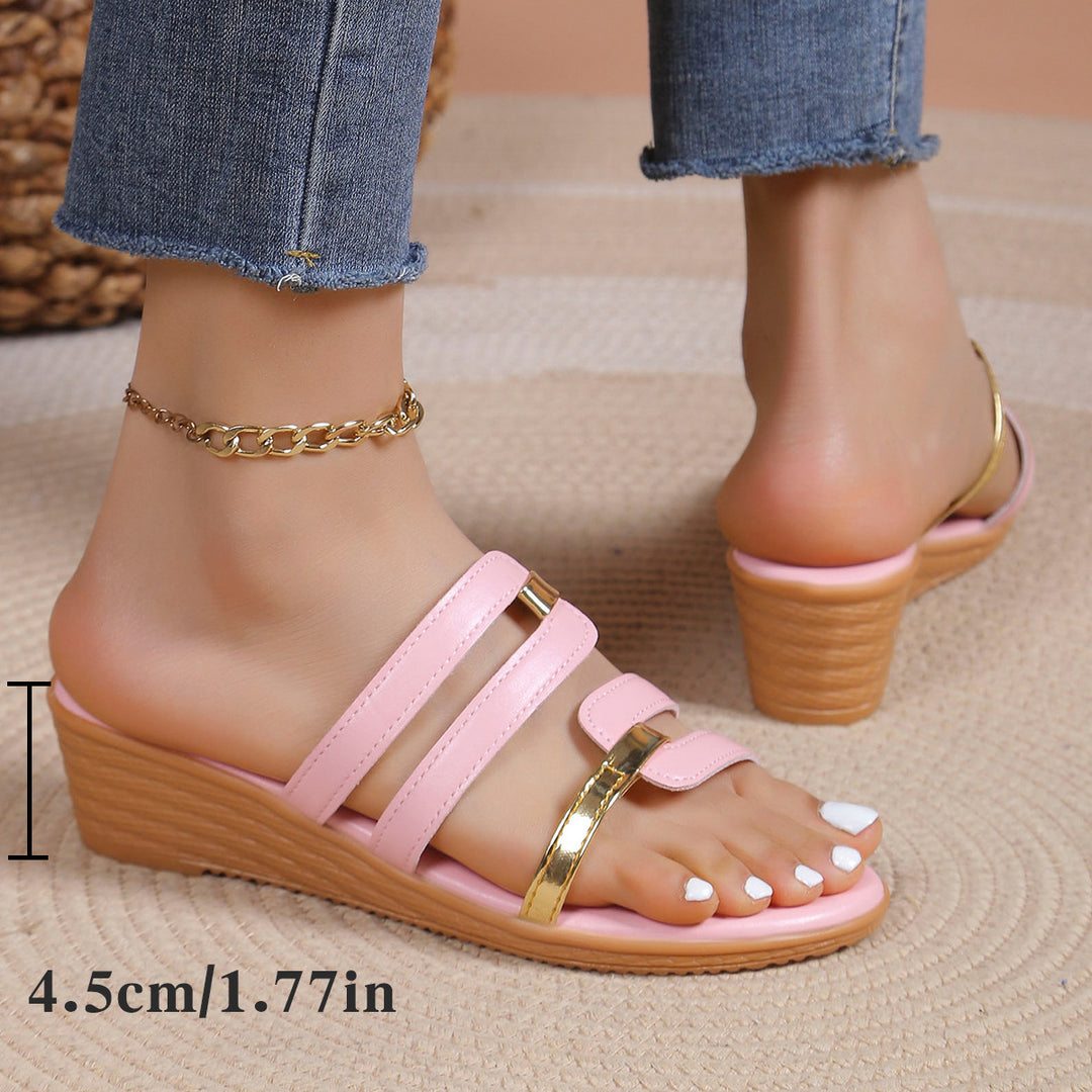 Damen Wedge-Pantoletten mit eleganten Riemen und komfortablem Fußbett EB