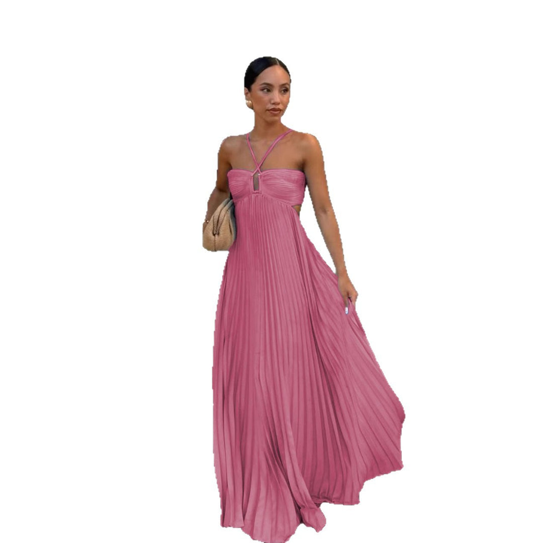 Damen Plisseekleid mit schulterfreiem Design und raffinierten Trägerdetails EB
