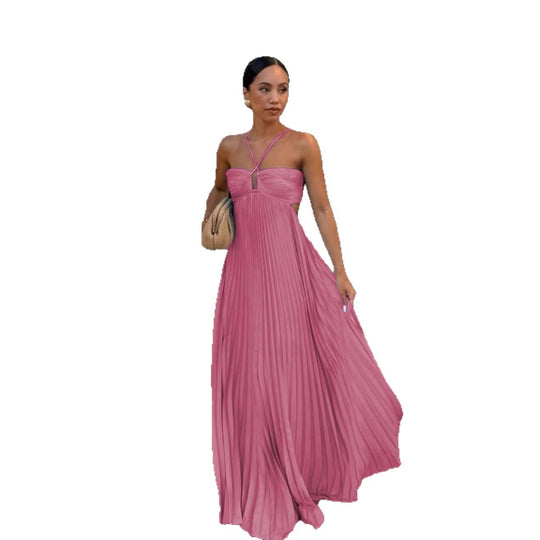 Damen Plisseekleid mit schulterfreiem Design und raffinierten Trägerdetails EB