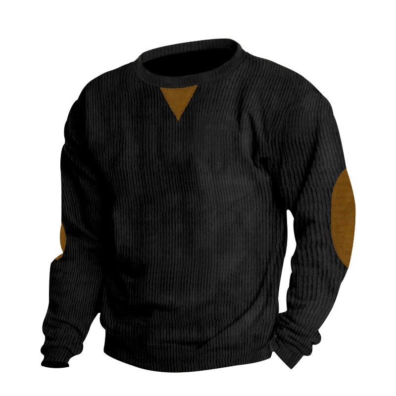 Herren Bequemer Rundhalspullover mit strukturiertem Design und kontrastierenden Ellbogenpatches EB
