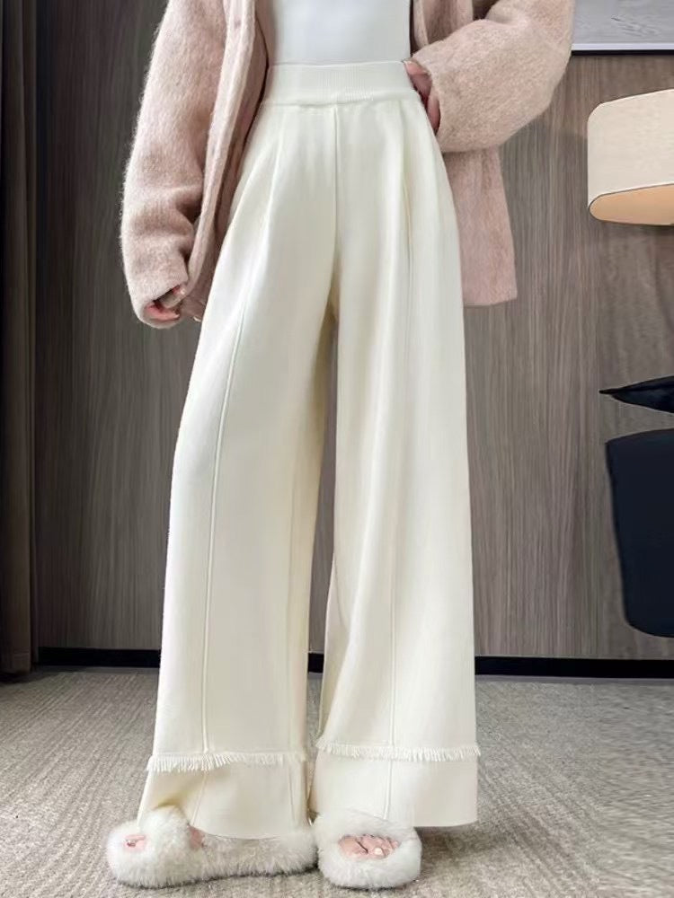 Damen Elegante, weit geschnittene Hose mit Fransen EB