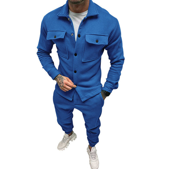Herren stylisches Freizeitanzug Set mit Knopfleiste und praktischen Taschen EB
