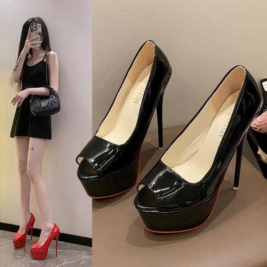 Damen Peeptoe High Heels mit Plattform und hohem Stiletto-Absatz EB