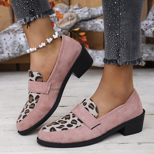 Damen Mokassin-Schuhe mit modischem Leopardenmuster und komfortablem Blockabsatz EB