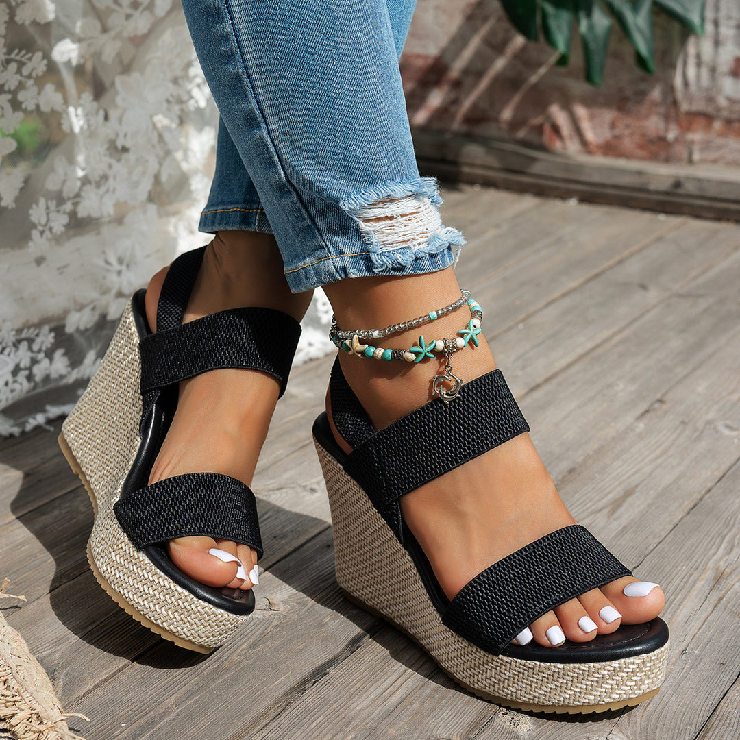 Damen Wedge-Sandalen mit elastischen Riemen und texturierter Sohle EB