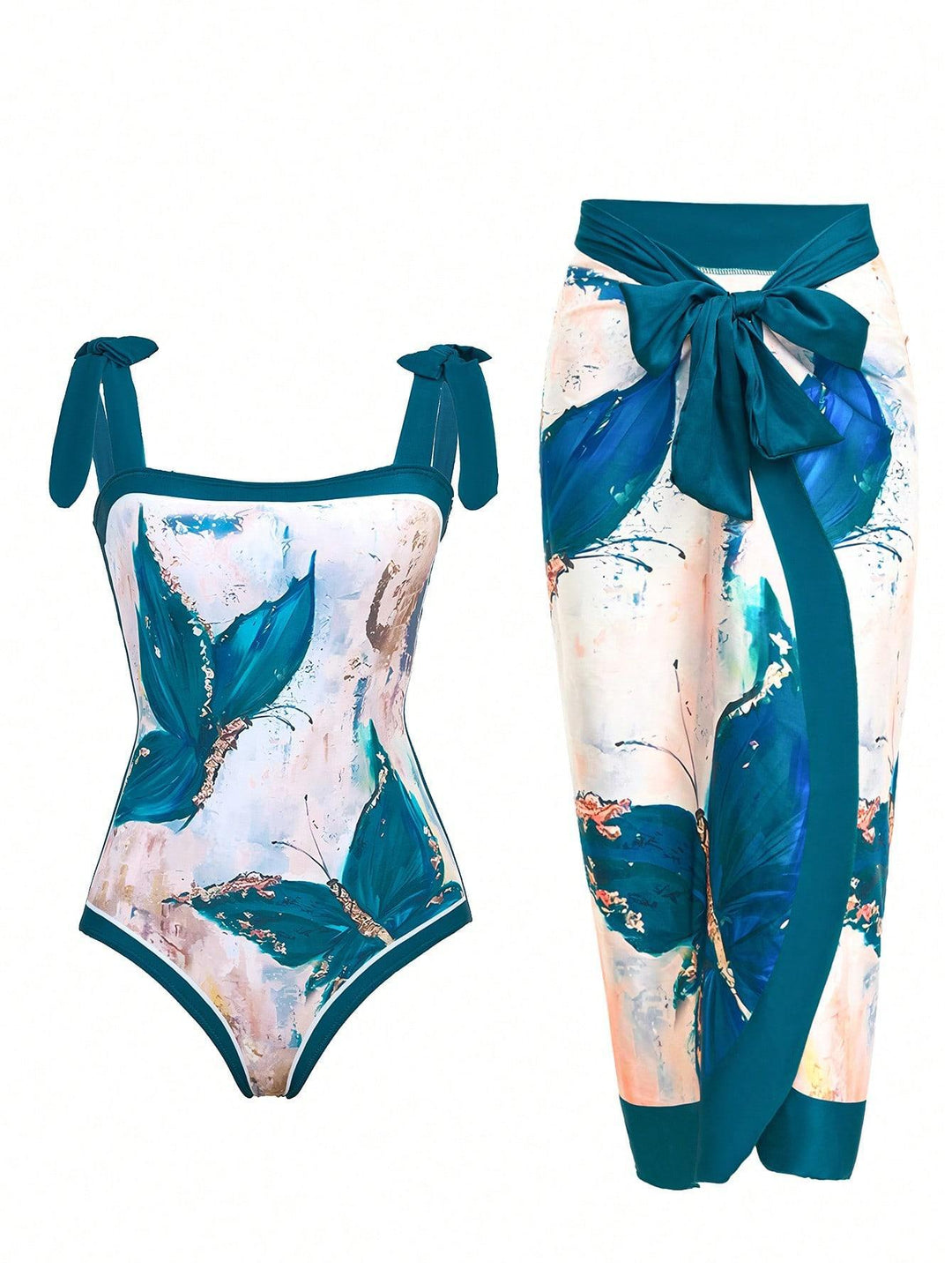 Damen Eleganter Badesuit mit floralen Akzenten und modischem Wickelrock EB