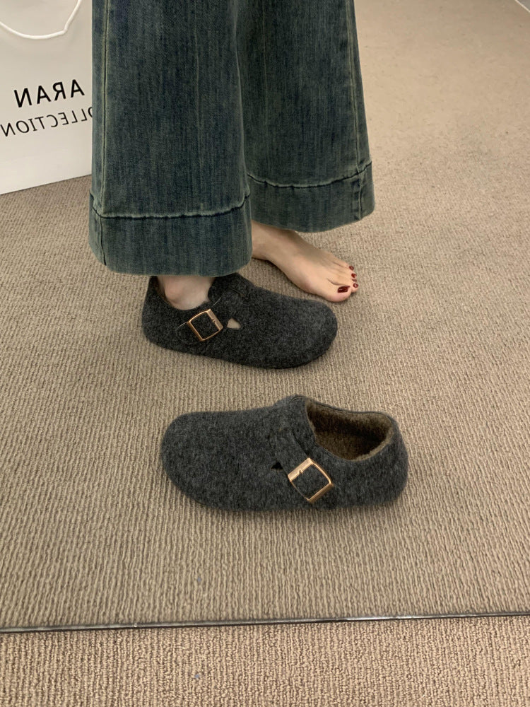 Damen Filz Clogs mit modischem Riemchen und bequemem Fußbett EB