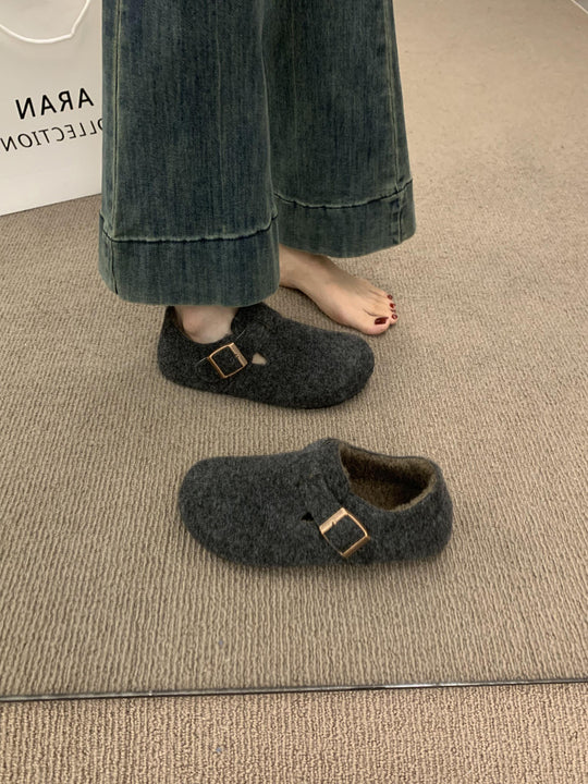 Damen Filz Clogs mit modischem Riemchen und bequemem Fußbett EB