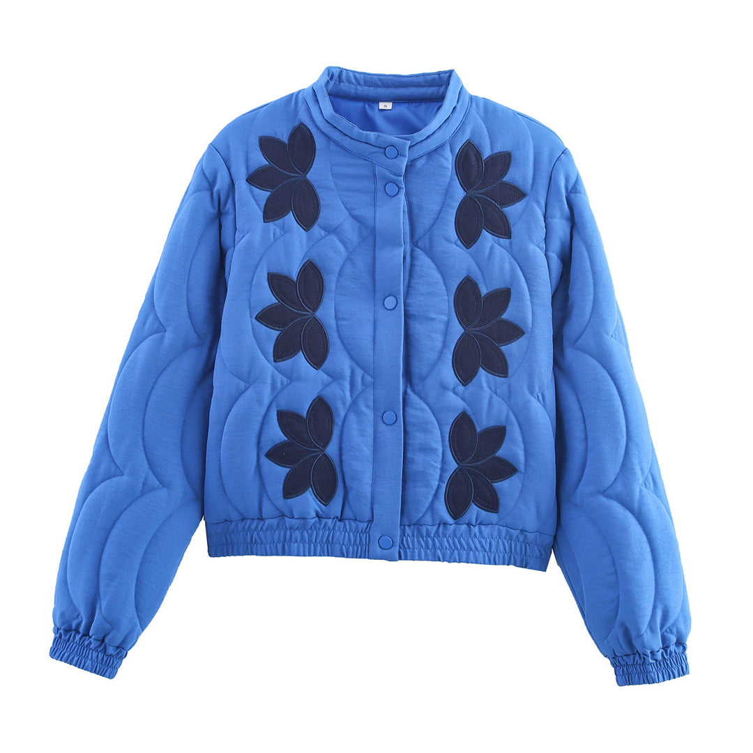 Damen gesteppte Jacke mit floralem Design und elastischen Bündchen EB