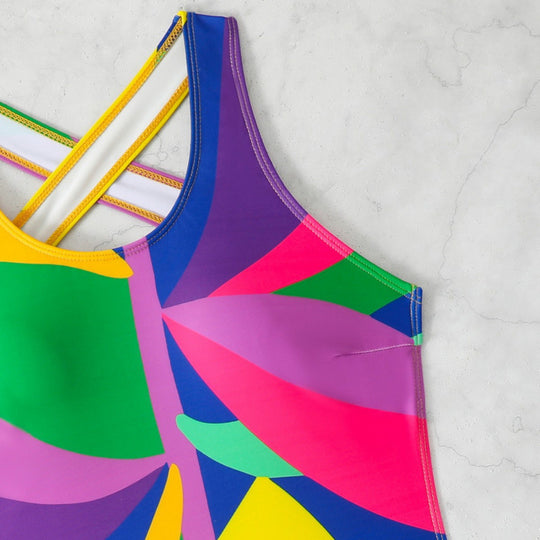 Damen Sportlicher Einteiler Badeanzug mit farbenfrohem Blütenmuster EB