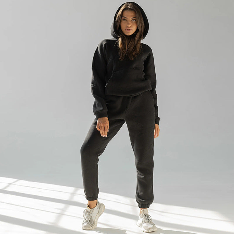Damen nan zweiteiliges Komfort-Loungewear-Set mit oversized Kapuzenpullover, Kängurutasche und elastischem Knöchel-Jogger aus French Terry EB