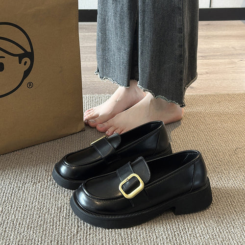 Damen Elegante Loafers mit glänzender Oberfläche und dekorativem Schnallenverschluss EB