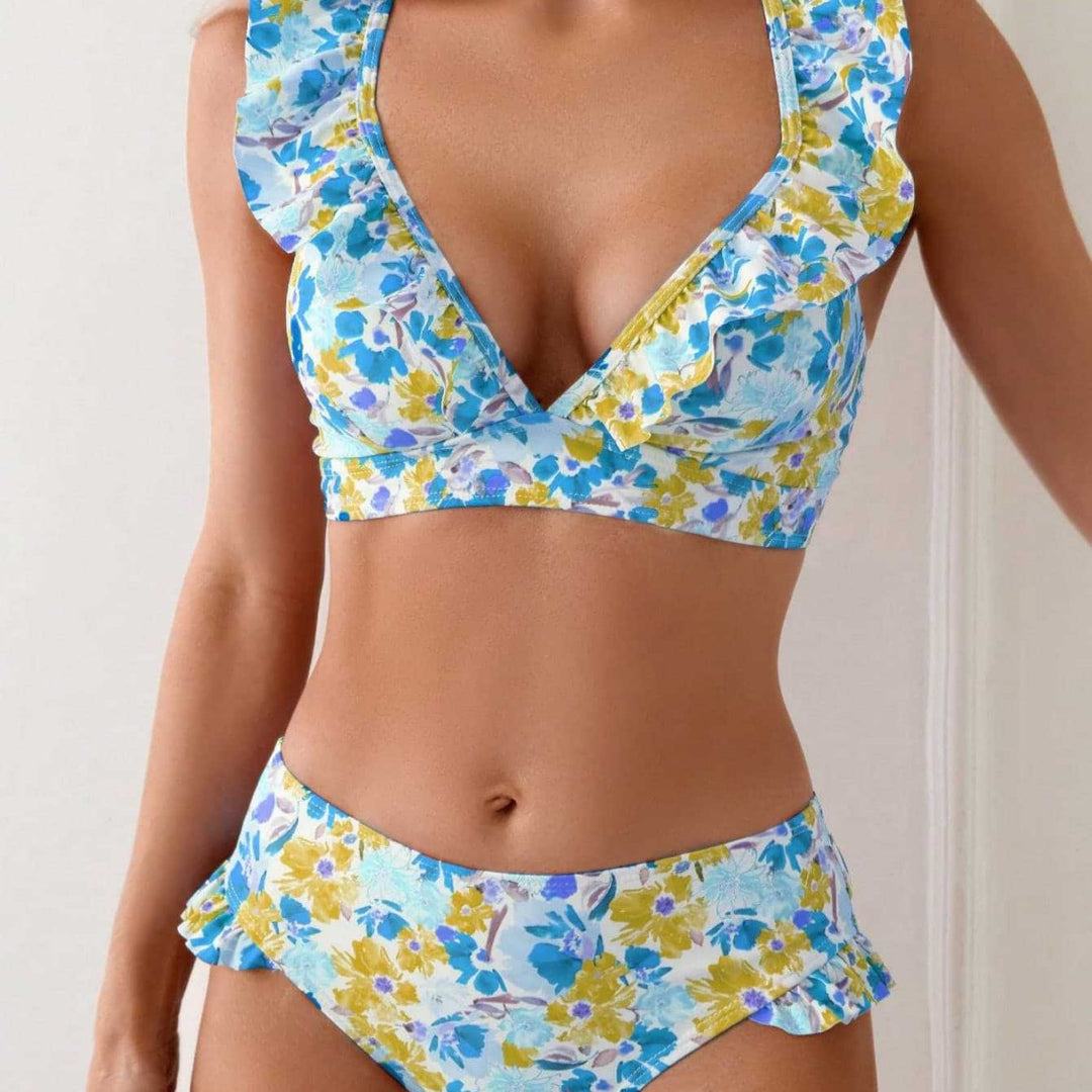 Damen Badeset mit Rüschen und floralem Muster EB