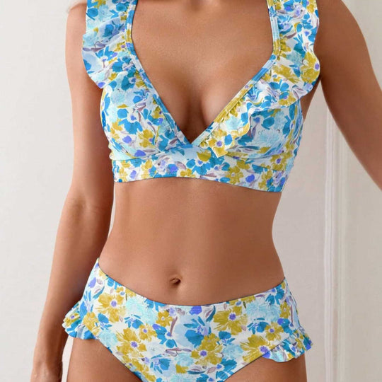 Damen Badeset mit Rüschen und floralem Muster EB