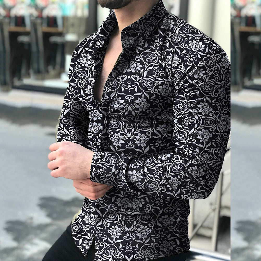 Herren nan figurbetontes Langarmhemd mit feinem Ornamentmuster und stretch Baumwollmischung EB