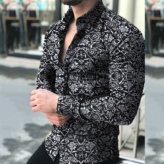 Herren nan figurbetontes Langarmhemd mit feinem Ornamentmuster und stretch Baumwollmischung EB