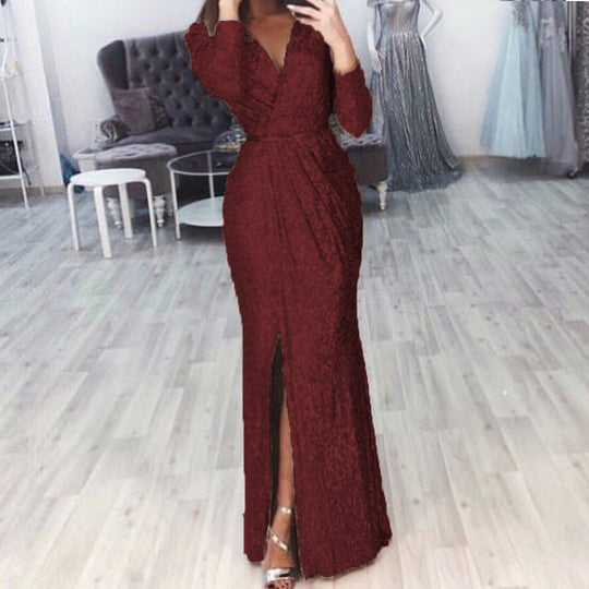 Damen Elegantes Wickelkleid mit Bein-Schlitz EB