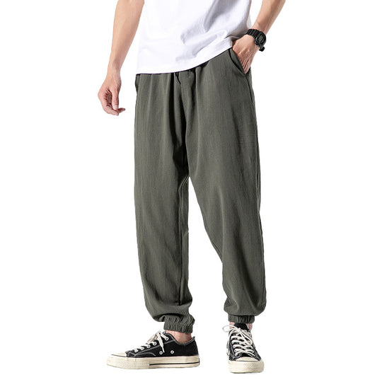 Herren nan relaxed-fit Joggerhose mit Tunnelzug, geripptem Knöchelabschluss und atmungsamem Leinenmix EB
