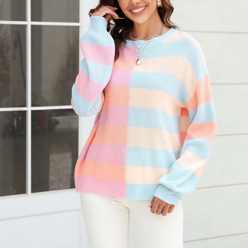 EB | Farbiger Gestreifter Strickpullover Mit Stil