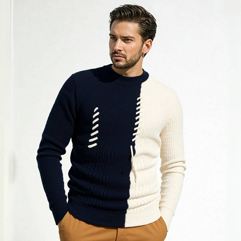 Herren Strickpullover mit modernem Struktur-Design und kontrastierenden Mustern EB