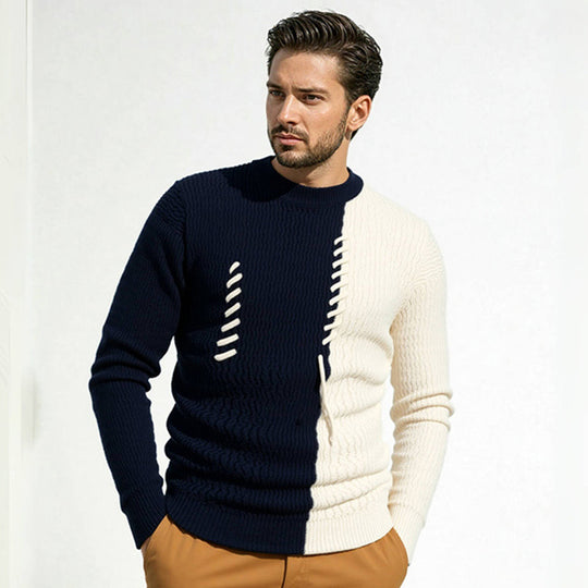 Herren Strickpullover mit modernem Struktur-Design und kontrastierenden Mustern EB