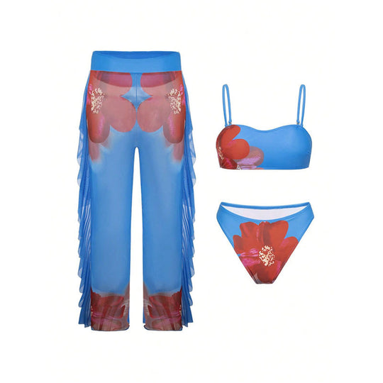 Damen Bikiniset mit Rüschen-Design und durchscheinenden Details EB