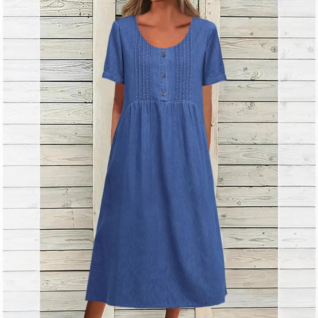 Damen Freizeitkleid mit knöpfigem Oberteil und eleganter Raffung Heidi-Mode