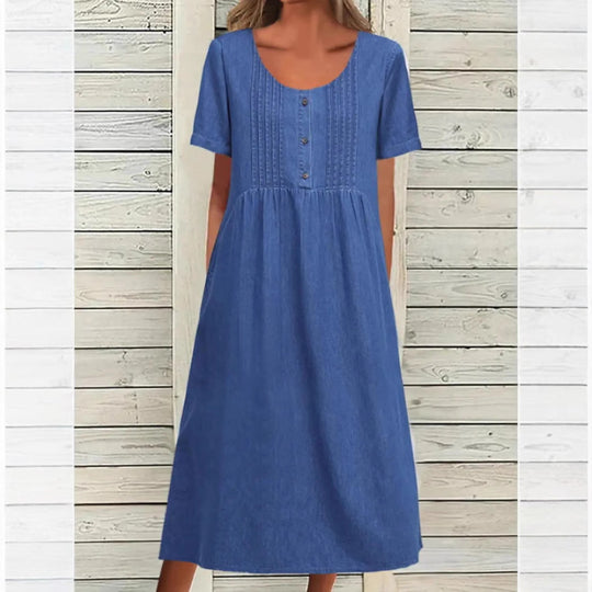 Damen Freizeitkleid mit knöpfigem Oberteil und eleganter Raffung Heidi-Mode