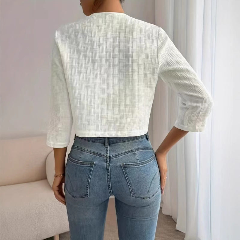 Damen Strukturierte Kurzjacke mit eleganten Knöpfen EB