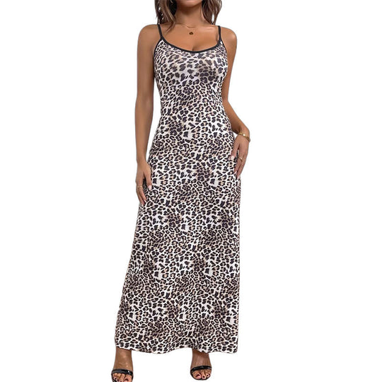 Damen Maxikleid mit zeitgemäßem Leopard-Print und verstellbaren Spagettiträgern EB