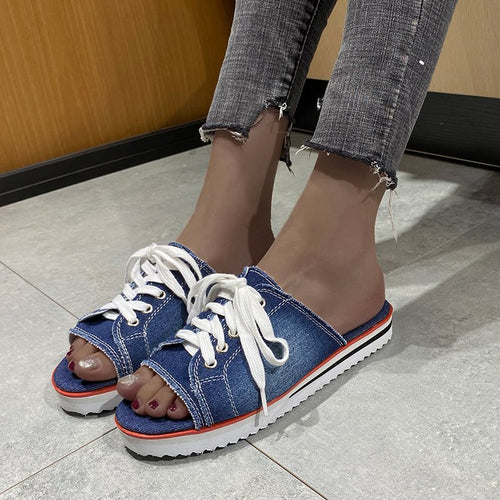 Damen lässige Denim-Sandalen im Sneaker-Stil EB
