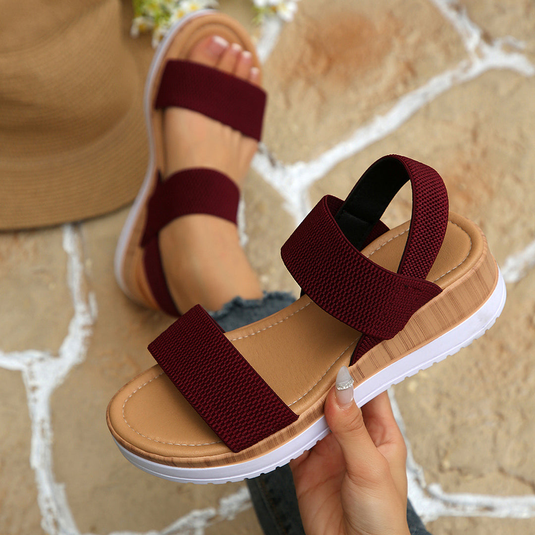 Damen modische Wedge-Sandalen mit elastischen Riemen und komfortabler Sohle EB