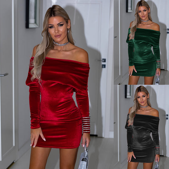 Damen elegantes Off-Shoulder Minikleid mit metallischen Akzentärmeln EB