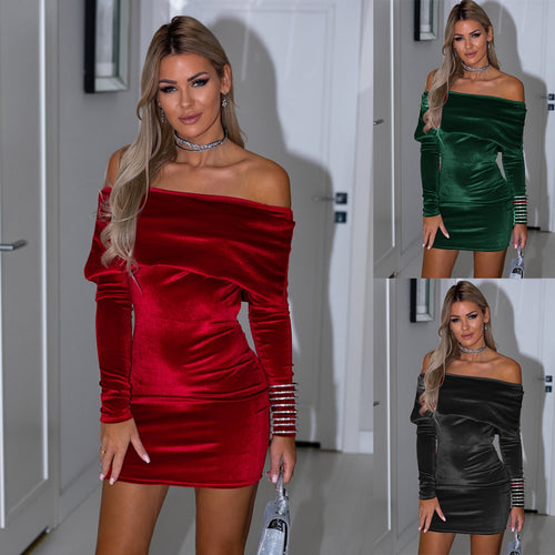 Damen elegantes Off-Shoulder Minikleid mit metallischen Akzentärmeln EB