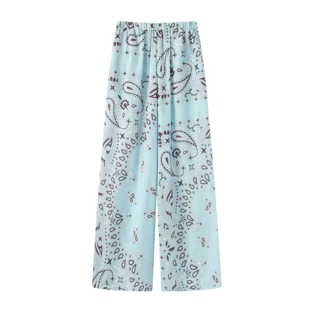 Damen nan weit geschnittene Palazzo-Hose mit Paisley-Print und elastischem Bund EB