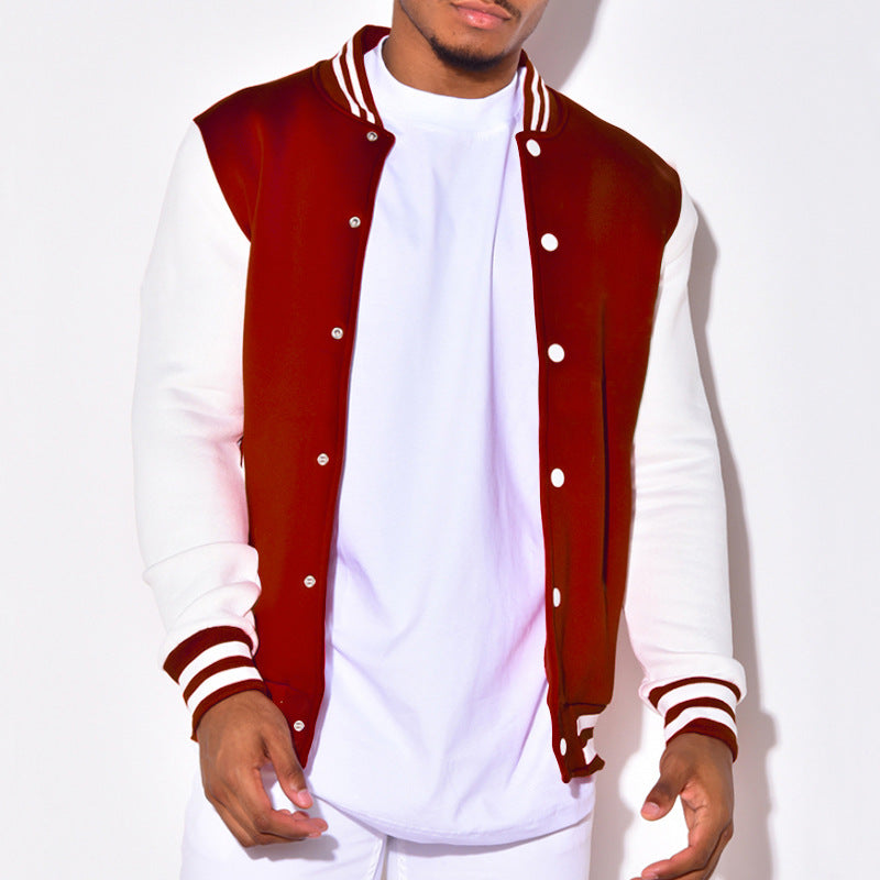 Herren sportliche Collegejacke mit kontrastierenden Ärmeln und Druckknöpfen EB