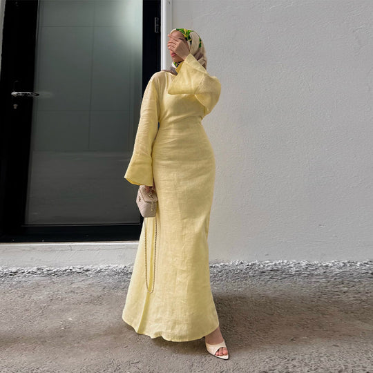 Damen Langes, elegantes Maxikleid aus leichtem Stoff mit Taillengürtel EB